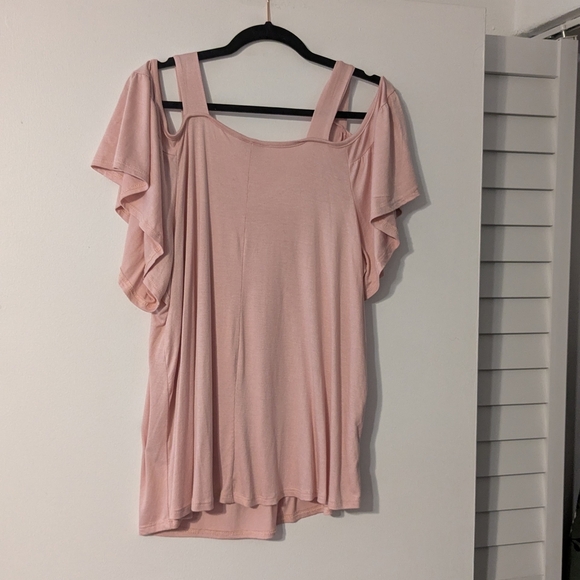 Avenue Blush Pink Cold Shoulder Embroidered Flower Top - Picture 6 of 6